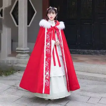 麦魅雅 汉服披风斗篷外套女冬古风女款秋冬季加厚披肩白色加绒古装