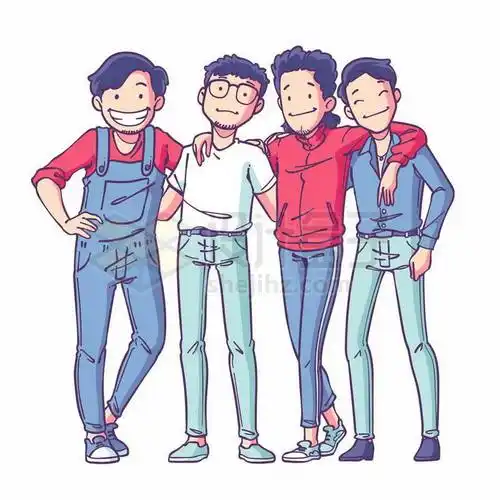 4个小伙伴勾肩搭背的好朋友好哥们儿手绘卡通插画5639312矢量图片免抠