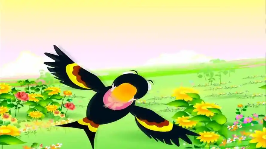 燕子带着拇指姑娘飞呀飞,飞过了森林