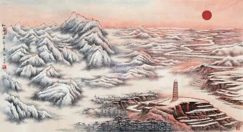 【1972年作 红日映延安 镜心 设色纸本】拍卖品_图片_价格_鉴赏_绘画