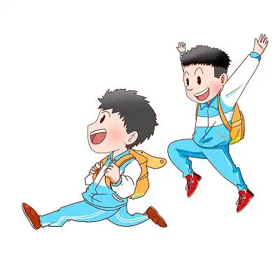 学生结伴开心上学卡通开学季去上学元素