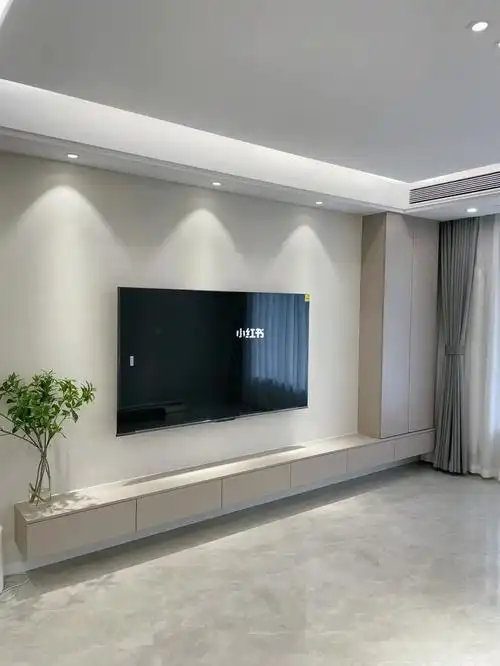 就选择了这种简单又实用的悬空电视柜77立柜的背景墙 虽不高级 但很