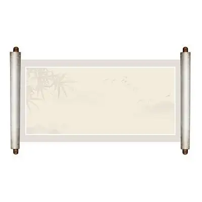 古风卷轴元素山水画淡墨png素材