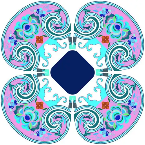 中国传统刺绣古典对称花卉图案矢量素材