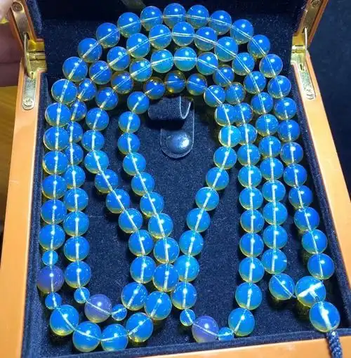 豪珠缅甸琥珀天空蓝108佛珠手链净水玻璃底蓝珀琥珀吊坠项链礼物06cm