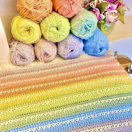 钩织毯子ins彩虹配色参考