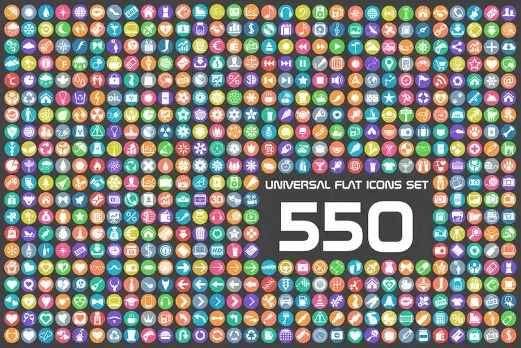 550个彩色圆形的生活小图标集素材