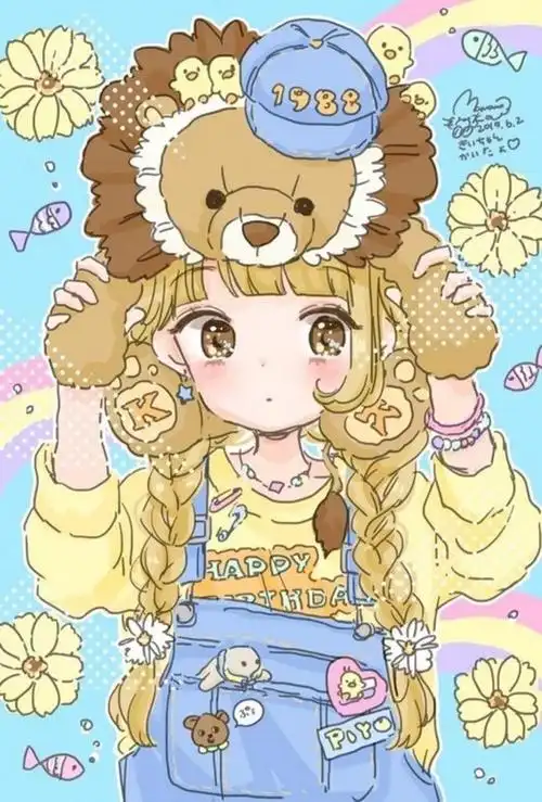 插画 文字 动漫 平铺 萌物 软妹 少女心 粉色 卡通 可爱 人物 萌萌的