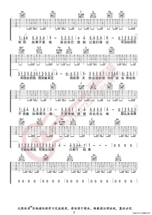 林俊杰 可惜没如果 吉他谱(无限延音编配)2