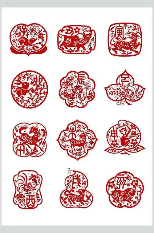 十二生肖剪纸矢量素材