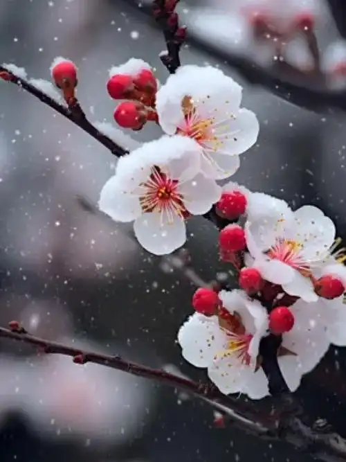 粉落眉睫凝作霜 冬短情长花渐瘦 留君一枝锁骨香 #诗词 #雪中梅花 #黄