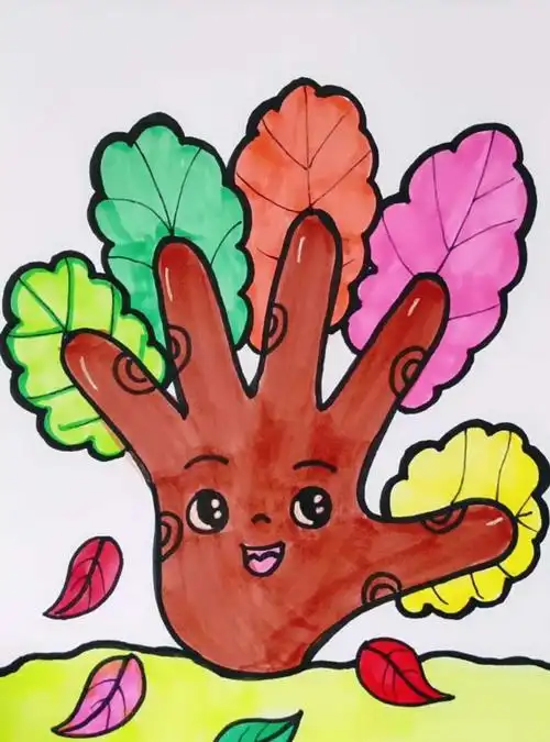 大班艺术领域美术创意画《手指树》