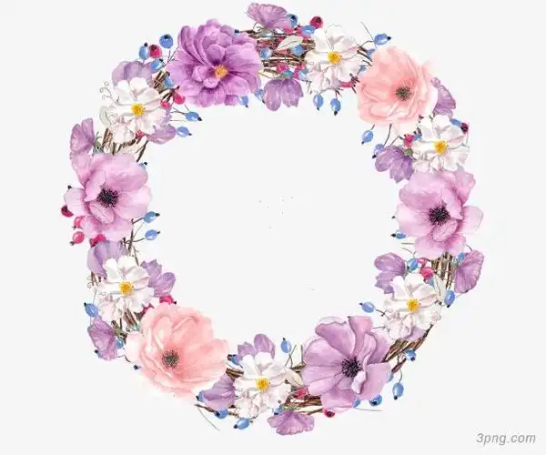 彩色圆形鲜花花环png素材透明免抠图片-动植人物