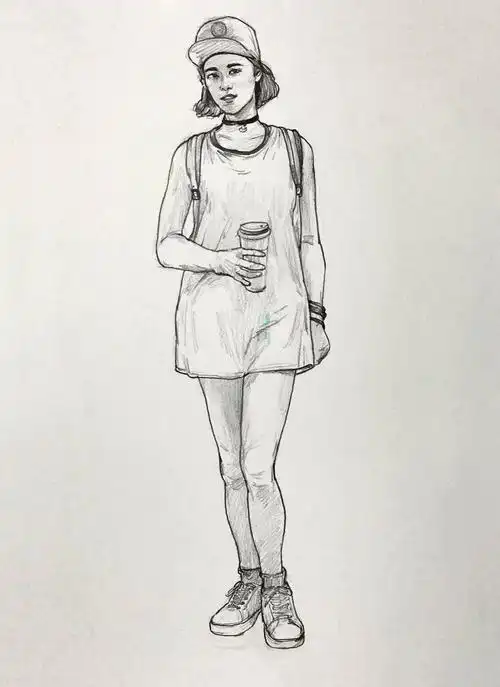 第九步,我们把衣服小的褶皱,logo,以及人物的小装饰画出来.