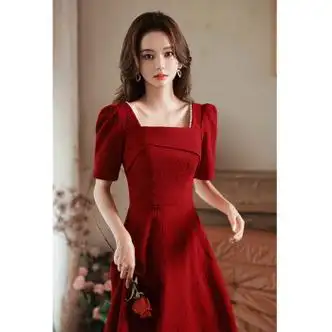 斯枕敬酒服新娘夏季红色订婚结婚小个子礼服连衣裙女回门便装平时可穿