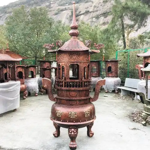 寺庙铸铁宝鼎二层 圆形室外带盖烧纸炉寺院宗祠五层露天纯铜香炉