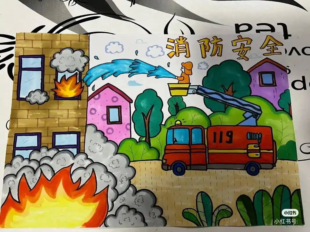 消防安全儿童主题绘画 - 抖音