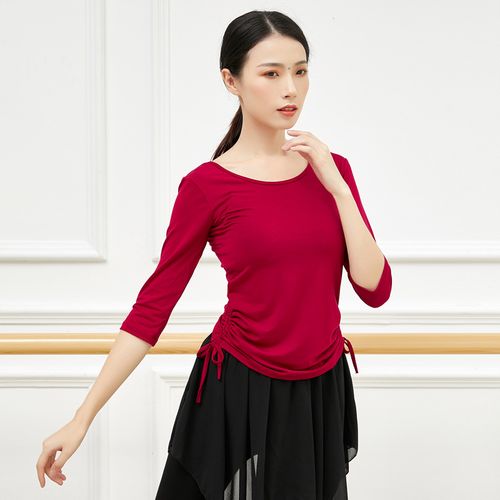 广场舞抽绳上衣秋冬季长袖练功形体舞蹈莫代尔黄色广场舞上装