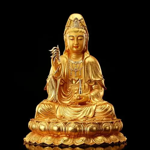 圆通佛具南海观音佛像 家用 供奉 纯铜观世音菩萨娑婆三圣摆件