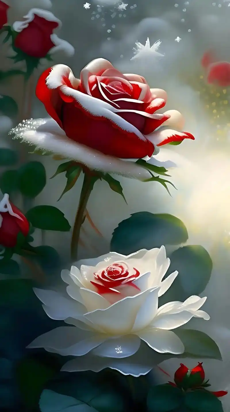 冰雪玫瑰代表了浪漫和唯美的意境.