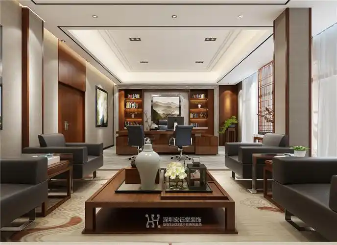 郑州新中式董事长办公室装修效果图|宏钰堂办公设计