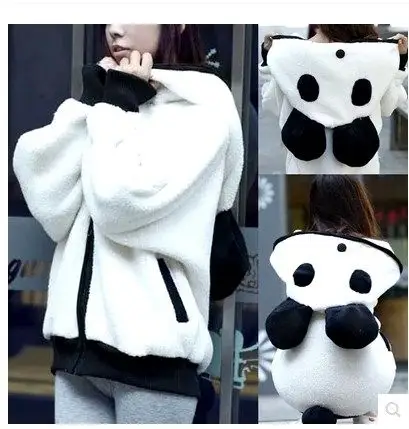 韩版超可爱萌熊猫装耳朵秋冬季女毛毛绒绒厚外套潮毛茸茸动物衣服