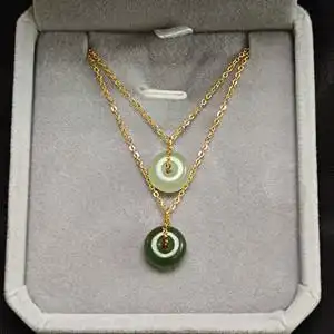 小众设计和田玉平安扣项链女 复古冷淡风18k包金迷你吊坠锁骨链