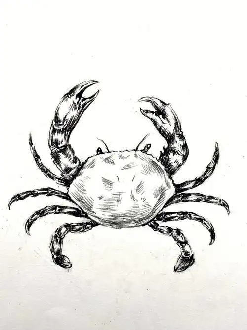 零基础绘画教程线描螃蟹示范步骤