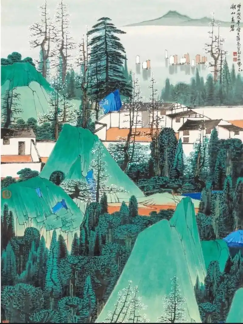 水墨画#艺术分享#青绿山水画作品 著名画家"江南鬼才"薛亮 - 抖音