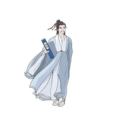 古代人物诗人古装蓝色调古代风元素材料行走姿态诗人人物元素