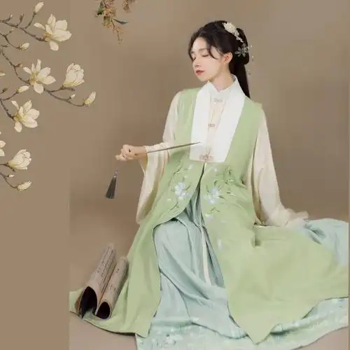 原创明制立领汉服女比甲对襟琵琶袖中国风秋冬三件套 - 三坑日记