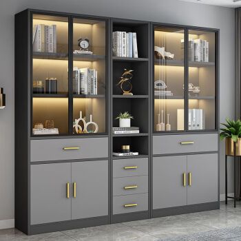 嘉妤2023新款轻奢玻璃门书柜家用靠墙落地组合书架收纳储物柜展示柜办