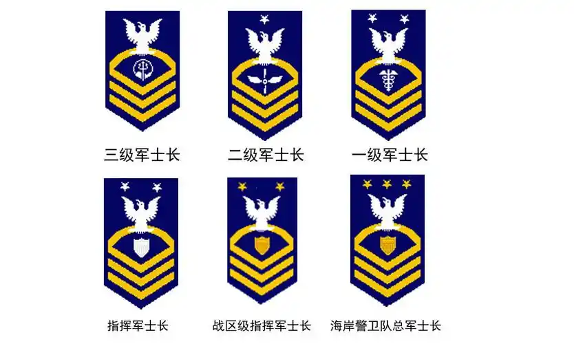 美国海岸警卫队的士兵制服左臂是军衔和服役条带右臂只有盾徽