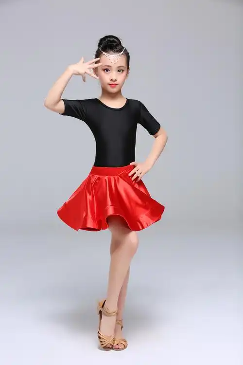 儿童练功裙夏款少儿女童拉丁分体豹纹亮缎拉丁舞服演出表演服套装