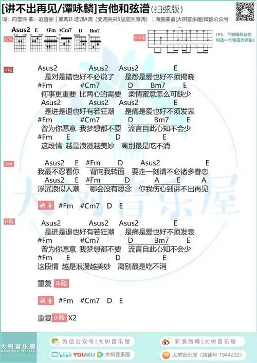讲不出再见吉他谱谭咏麟扫弦版吉他弹唱演示