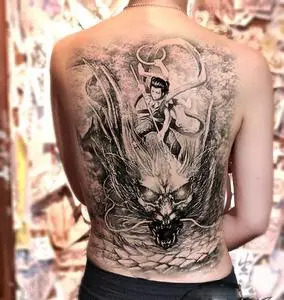 哪吒闹海杀龙满背纹身贴满背彩色贴纸男女刺青防水纹身贴纹身贴纸