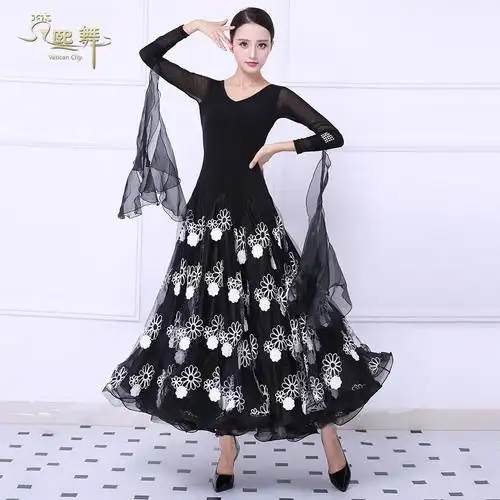 跳舞舞蹈服大摆裙新款国标舞比赛大摆摩登舞交谊舞裙连衣裙舞裙