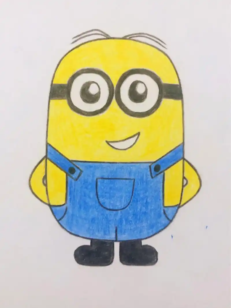 小黄人简笔画 先画铅笔草图,画好彩铅勾线,再慢慢上色,慢慢叠色,绘画