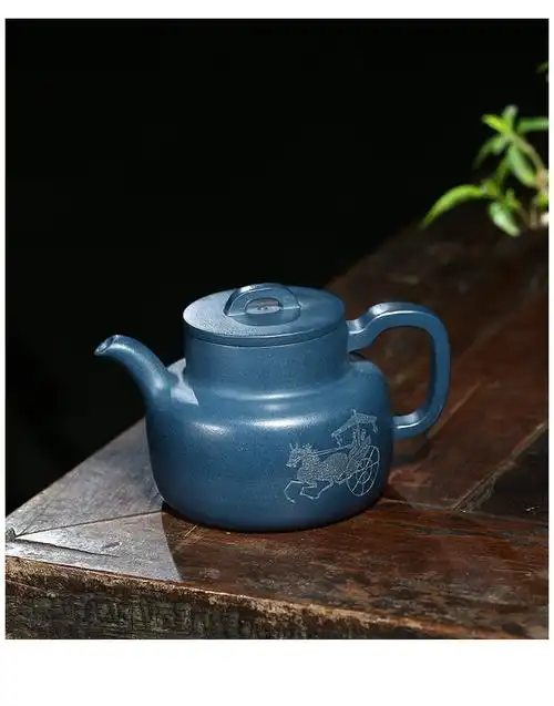 宜兴刘如明纯全手工紫砂壶 汉韵茶壶楚汉风格雕刻功夫茶具 天青泥