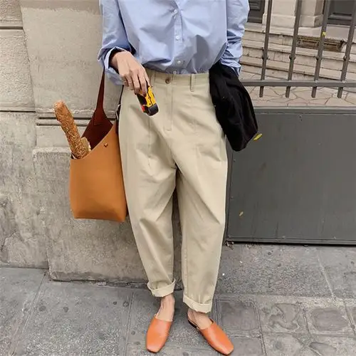 韩版节约收腰宽松大码休闲裤太子裤女2020秋冬文艺全棉