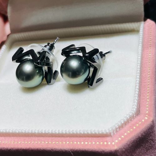 国内精工s925纯银镀黑铑m家字母耳钉配件图配9-10mm