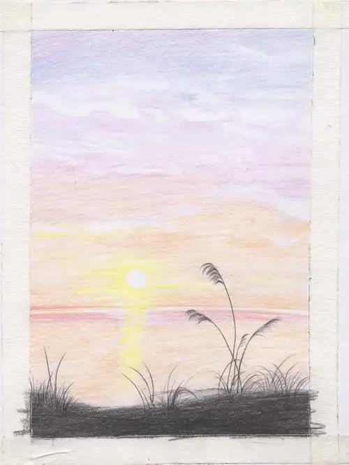 原创零基础彩铅30节课随心绘晚霞27