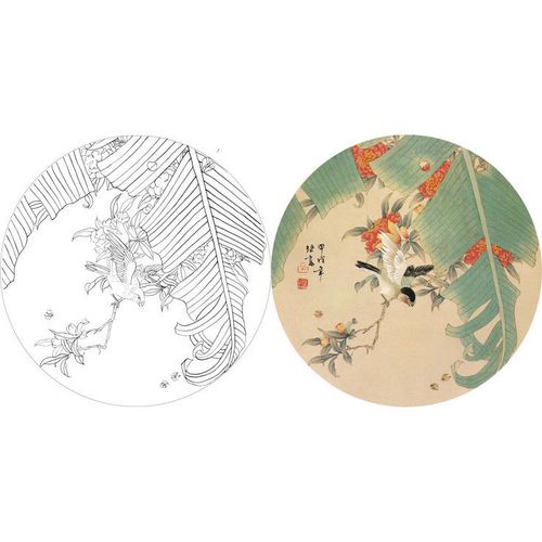 工笔画白描底稿喻继高芭蕉小品实物白纸打印稿42*42含彩图x144