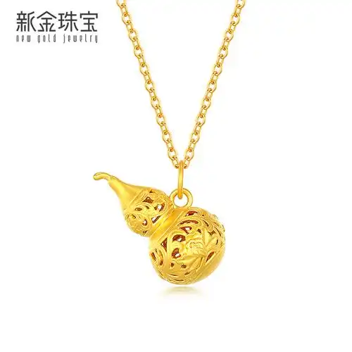 新金珠宝足金999镂空花丝葫芦黄金吊坠立体造型挂坠母亲节送妈妈