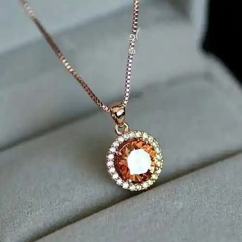 时尚微镶仿真钻石圆形宝石结婚项链吊坠女镀项链