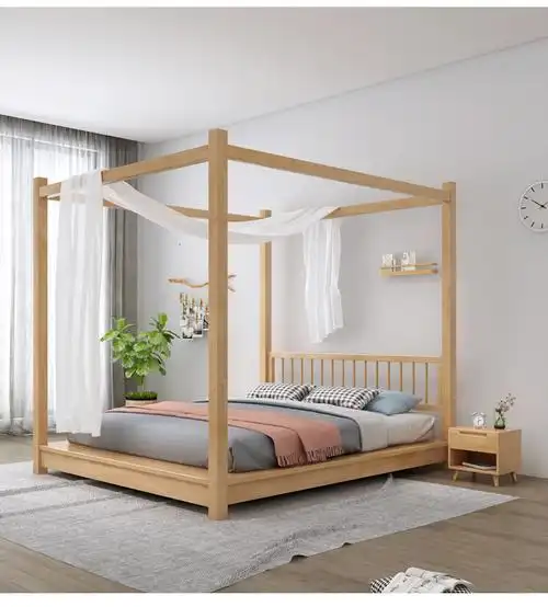 瑞韵珊实木双人床现代简约四柱架子床18米北欧风格主卧酒店床民宿家具