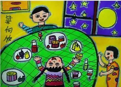 一桌菜的儿童简笔画