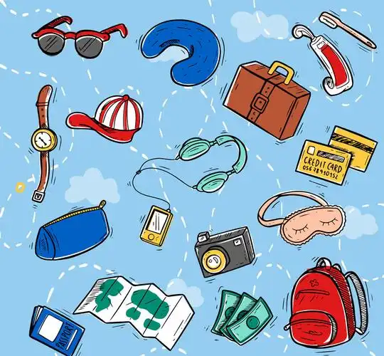 17款彩绘旅行物品矢量素材