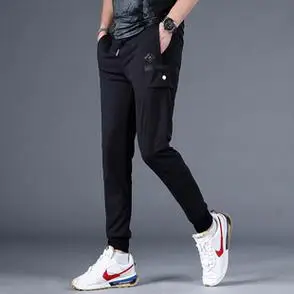 男款裤男夏季子男弹力百搭运动裤薄款潮牌黑色工装修身小脚休闲裤