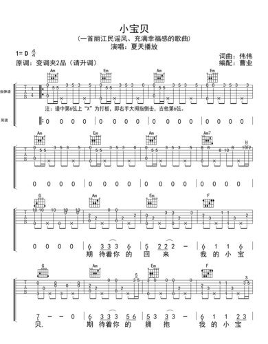 小宝贝指弹谱_夏天播放_图片谱高清版_图片谱_17吉他网